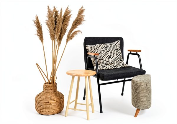 GANAZONO Wooden Round Stool Seat Rustic Metal Base-5