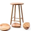 GANAZONO Wooden Round Stool Seat Rustic Metal Base-4