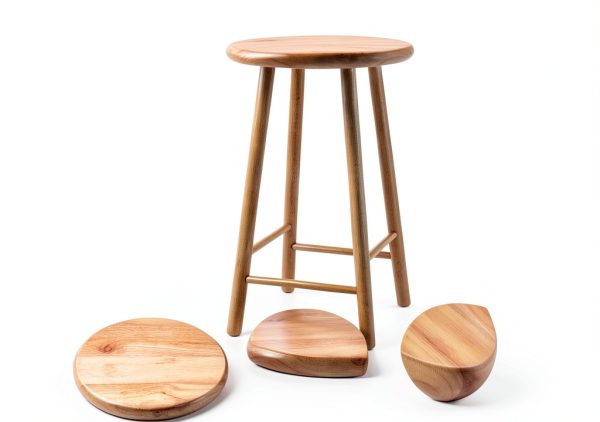 GANAZONO Wooden Round Stool Seat Rustic Metal Base-4
