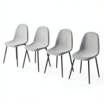 TYMMC Dining Chairs Linen Padded Seats Metal Legs Set-0