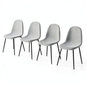 TYMMC Dining Chairs Linen Padded Seats Metal Legs Set-0