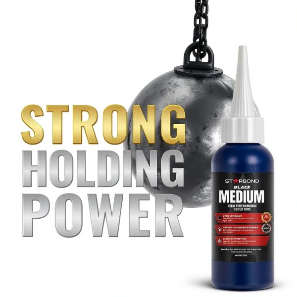 Starbond Black Medium CA Glue, Premium Cyanoacrylate Super Glue, Crack Filler 150 CPS Viscosity, for Woodworking, Woodturning, Carpentry, Guitar, RC, Hobby, 2oz-2