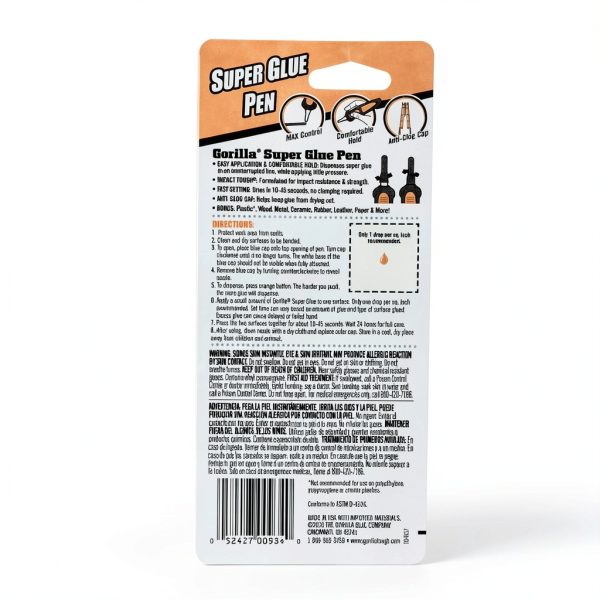 Gorilla Super Glue Pen Cyanoacrylate Fast-Setting Precise 5.5g-5